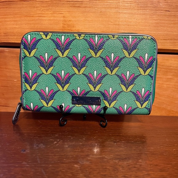 Vera Bradley Handbags - Vera Bradley Green and Pink Patterned Wallet